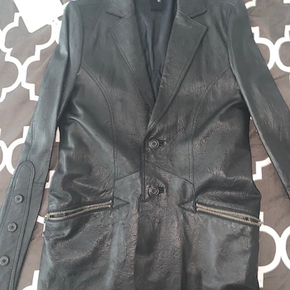 Black Leather Blazer Coat - Picture 1 of 10